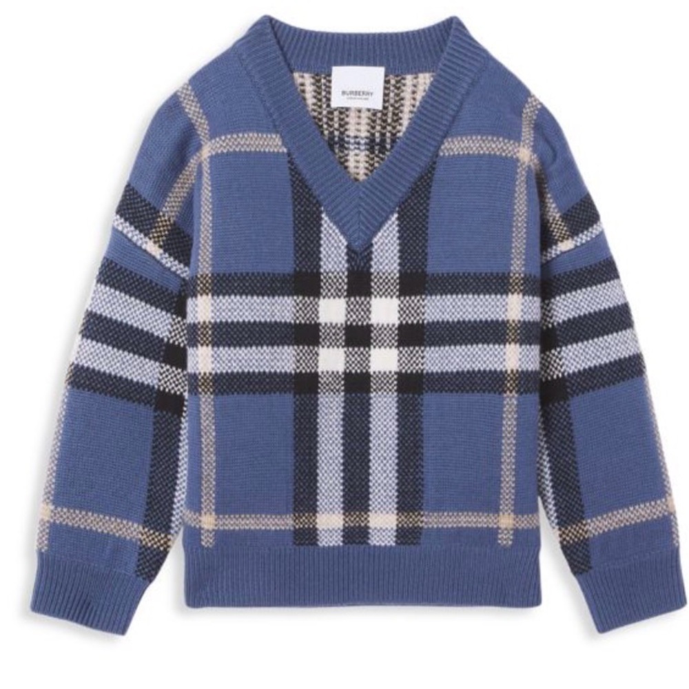 Burberry Kids Blue and Cream Knit Sweater - 10Y
